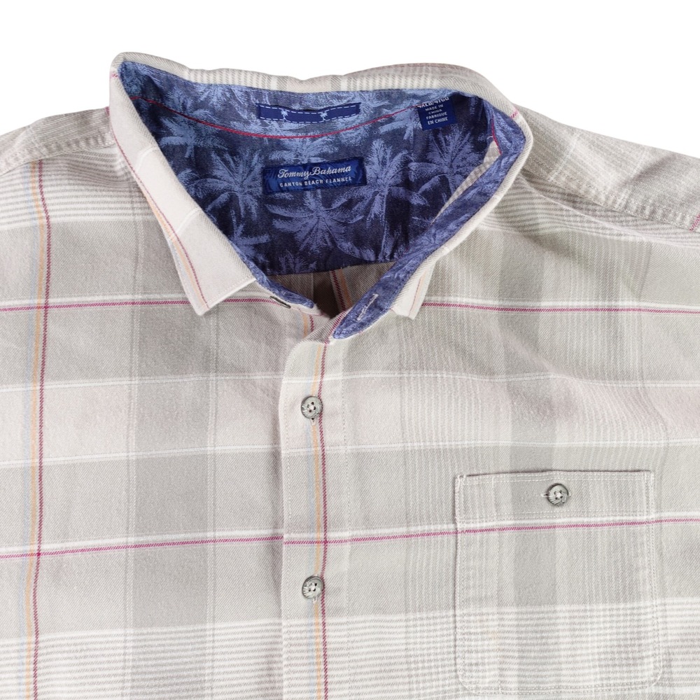 Tommy‎ Bahama Shirt Mens 4XLB Gray Plaid Canyon Beach Flannel Long Sleeve Button